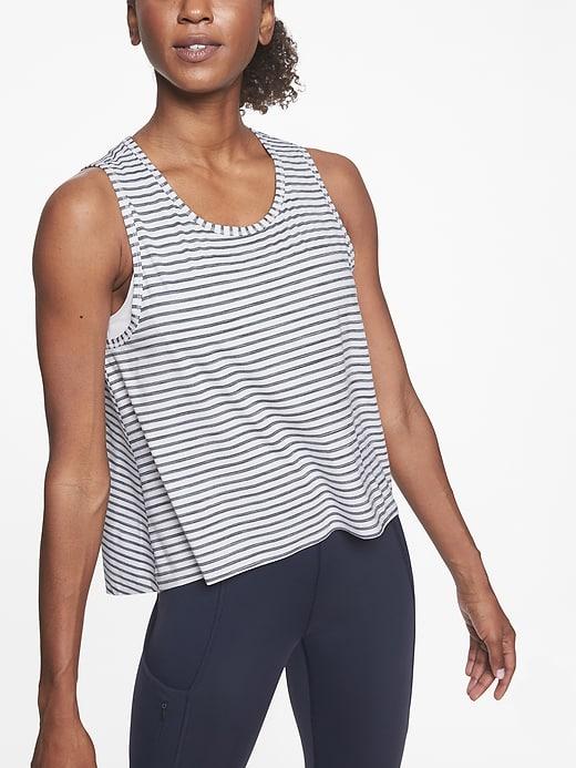 Athleta Womens Chi Striped Muscle Tank Bright White/ Navy Size M