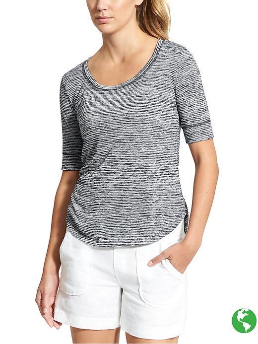 Athleta Womens Stripe Breezy Tee Size M - Navy/bright White