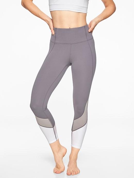 Athleta Womens Colorblock Salutation 7/8 Tight Silver Bells Size M