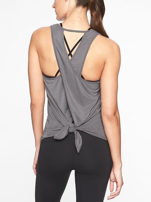 Athleta Womens Essence Texture Tie Back Tank Silver Bells Size L