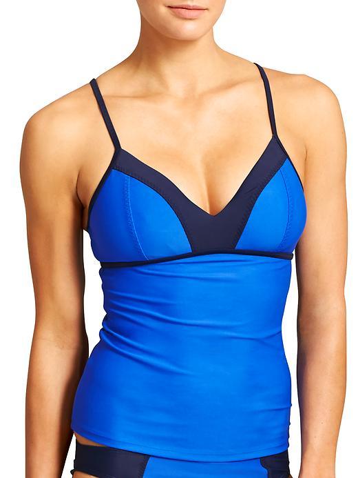 Athleta Womens Colorblock Tankini Size L Tall - Caspian Blue