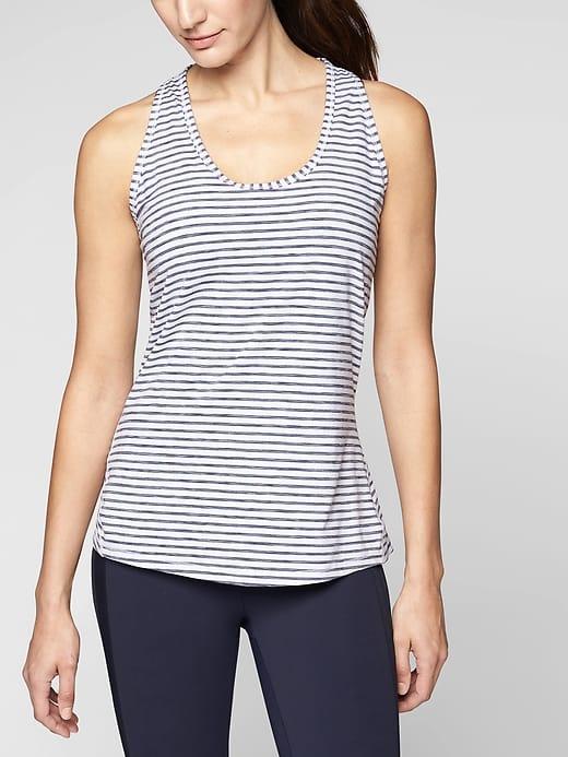 Athleta Womens Heather Stripe Chi Tank Navy Heather/ Bright White Size S