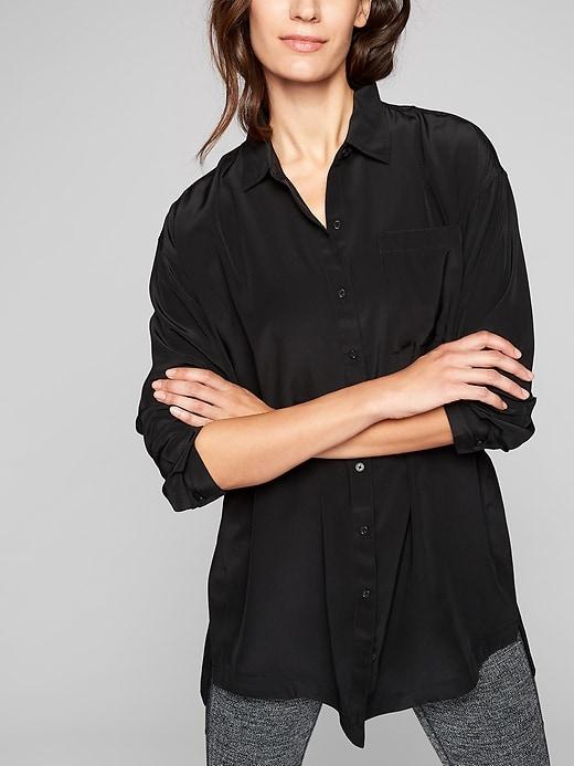 Athleta Womens Washable Silk Button Down Tunic Black Size Xs