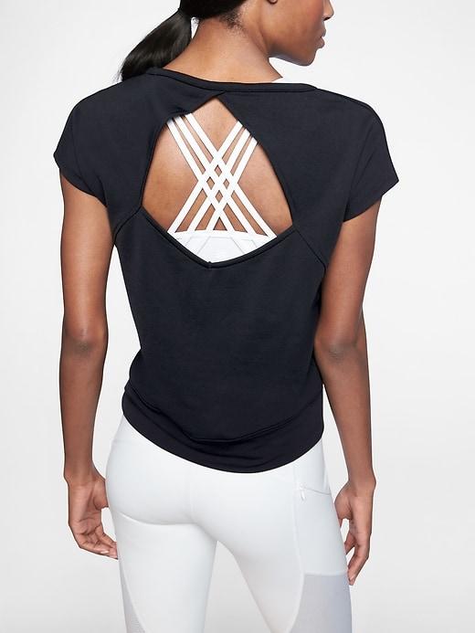 Athleta Womens Open Back Tee Black Size L