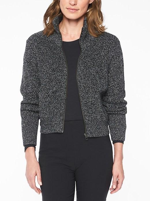Athleta Womens Swissvale Bomber Sweater Black Marl Size S