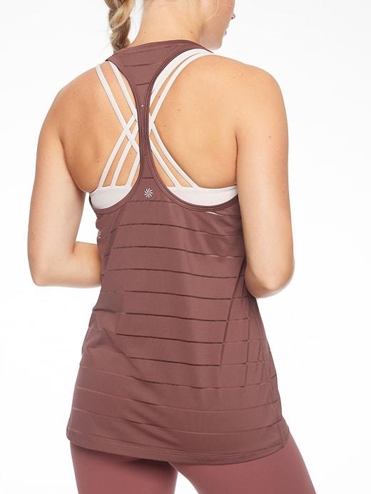 Athleta Womens Stripe Mesh High Neck Chi Tank Cinnamon Brown Size L