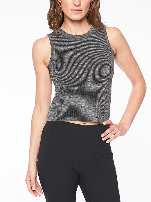 Athleta Womens Renew Ribbed Tank Charcoal Heather Size L
