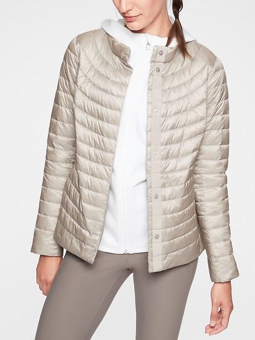 Athleta Womens Downkind Jacket Dove Grey Size M