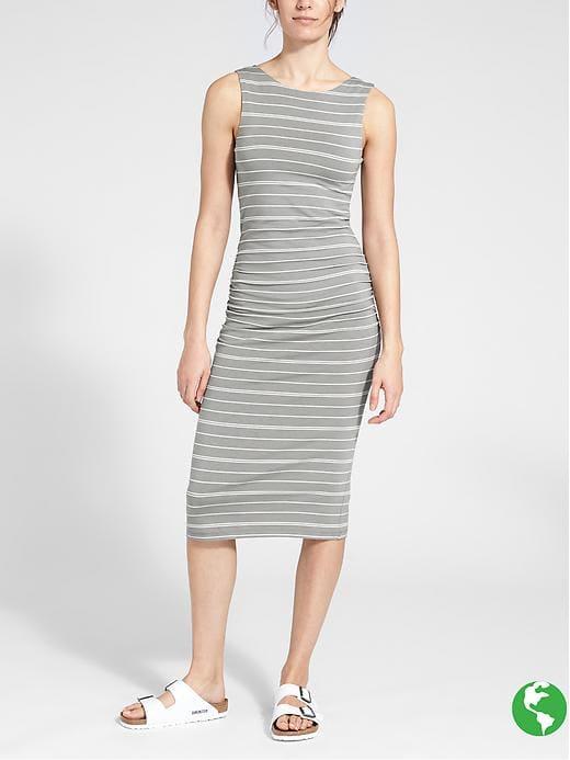 Athleta Womens Comeback Tank Midi Dress Size L Tall - Light Asphalt/white Stripe
