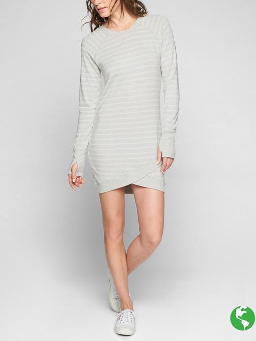 Athleta Womens Criss Cross Stripe Dress Size S Tall - Light Grey Heather/ Bright White
