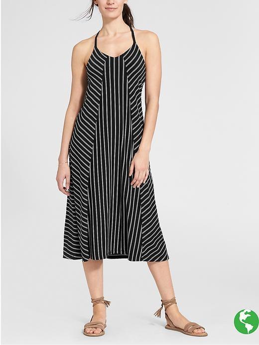 Athleta Womens Stripe Mix Dress Size L - Black Roadtrip Stripe
