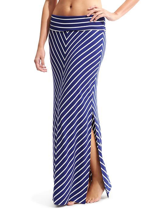 Athleta Womens Stripe Seaside Maxi Skirt Size L - Indigo/white