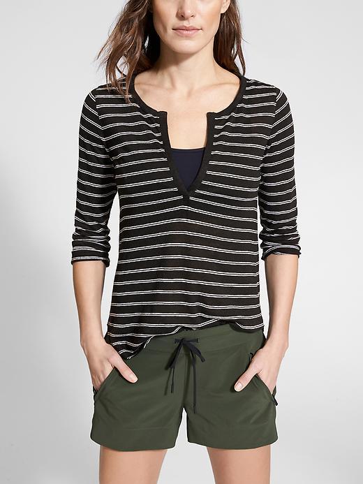Athleta Womens Wide Stripe Zephyr Top Size 1x Plus - Black/bright White