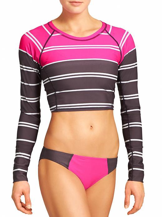Athleta Womens Colorblock Stripe Crop Rashguard Size L - Paradise Pink