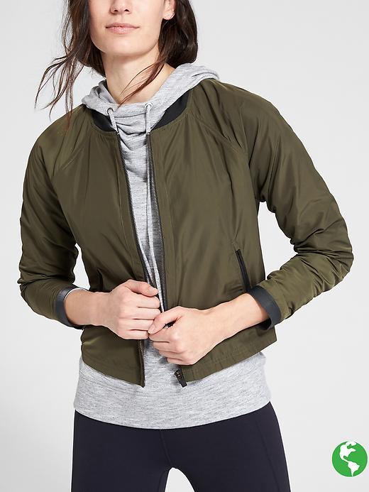 Athleta Womens Side Zip Bomber Size M - Forest Green