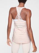 Athleta Womens Stripe Mesh High Neck Chi Tank Milkshake Pink Size L