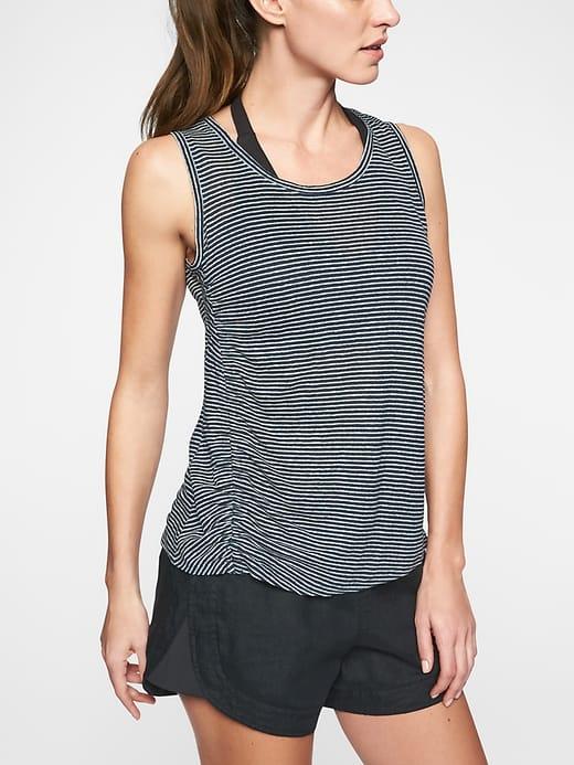 Athleta Womens Linen Striped Ruched Tank Navy/ Sea Salt Size Xs