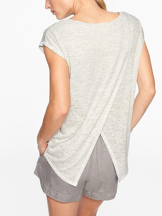 Athleta Womens Stripe Breezy Crossback Tee Bright White/ Cobblestone Grey Size Xs