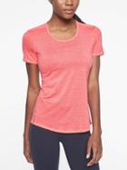 Athleta Womens Shadow Stripe Chi Tee Coral Flash Size M