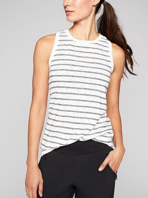 Athleta Womens Breezy Tank Stripe Bright White/ Black Size Xxs