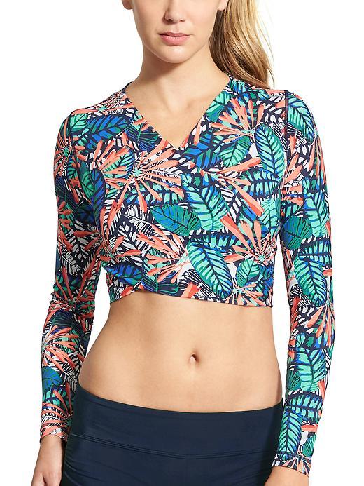 Athleta Womens Hanalei Crop Rashguard Size L - Dress Blue/new Coral