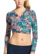 Athleta Womens Hanalei Crop Rashguard Size L - Dress Blue/new Coral
