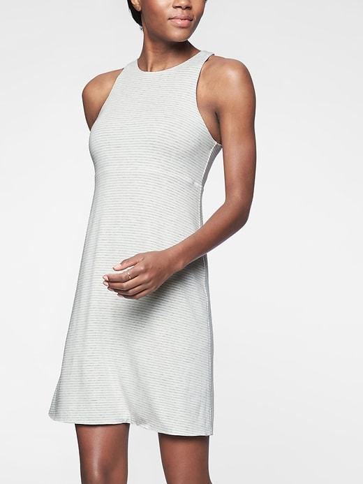 Athleta Womens Reversible Santorini Dress Grey Heather Stripe/ Grey Heather Solid Size S