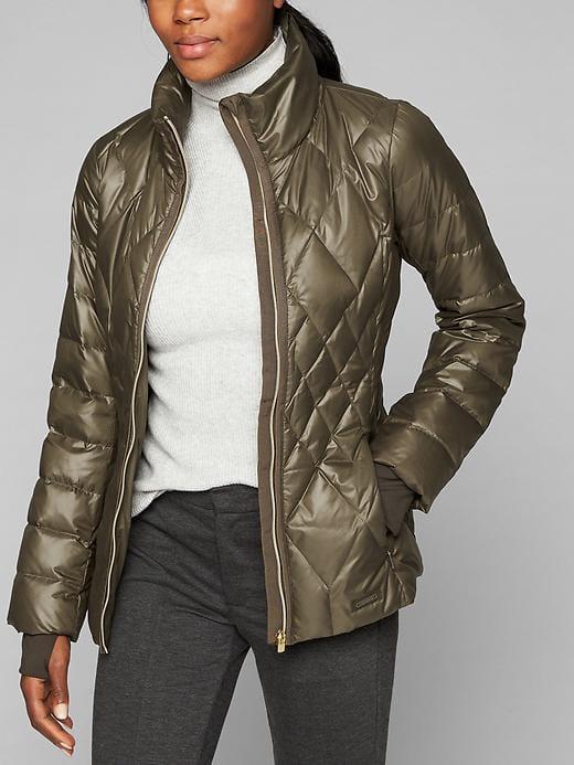 Athleta Womens Responsible Down Jacket Size L Petite - Dark Oasis Green
