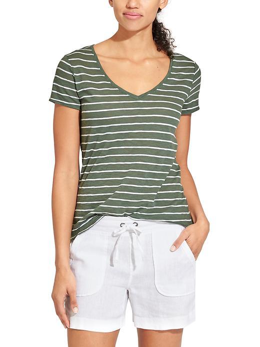 Athleta Womens Stripe Daily Tee Size Xs - Jasper Green/bright White