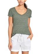 Athleta Womens Stripe Daily Tee Size Xs - Jasper Green/bright White