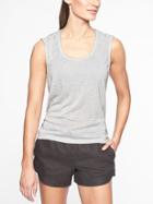 Athleta Womens Breezy Stripe Muscle Tank Tern Grey/ Bright White Size M