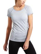 Athleta Womens Mini Stripe Fastest Track Tee Size L - Grey Heather