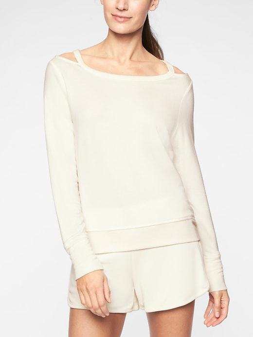 Athleta Womens Cutout Neck Sweatshirt Sea Salt Size M