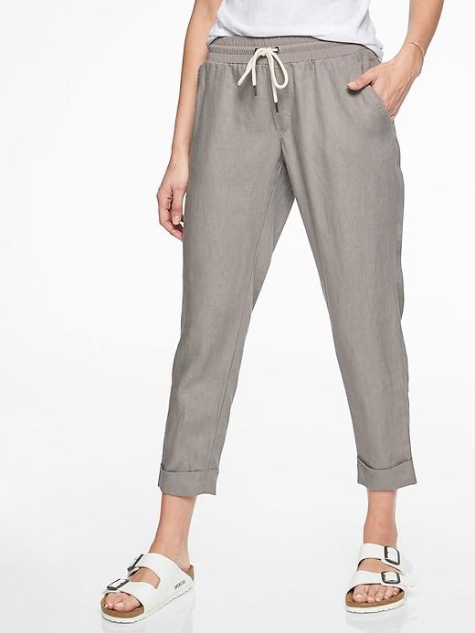 Athleta Womens Bali Linen Ankle Pant Silver Grey Size 4