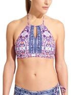 Athleta Womens Ipanema High Neck Bikini Size L - Dress Blue/jazzy Purple