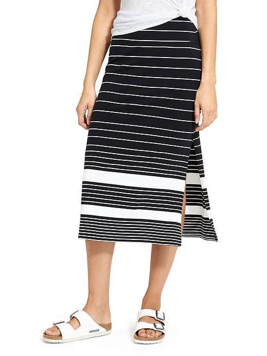 Athleta Womens Stripe Oceana Midi Skirt Size L - Black