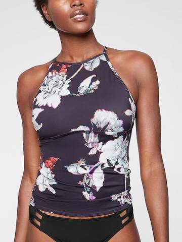 Athleta Womens High Neck Tie Back Tankini Top New Botanical Size Xl
