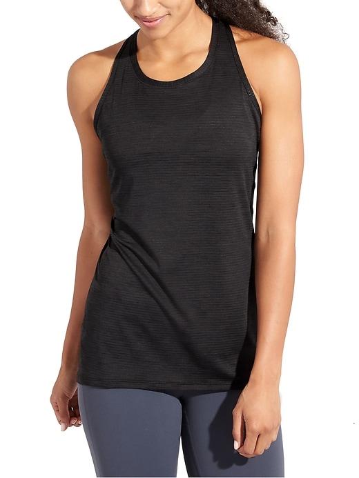 Athleta Womens High Neck Shadow Stripe Chi Tank Black Size L