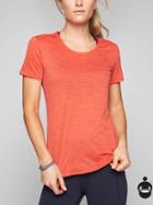 Athleta Womens Shadow Stripe Chi Tee Size L Tall - Fire Coral