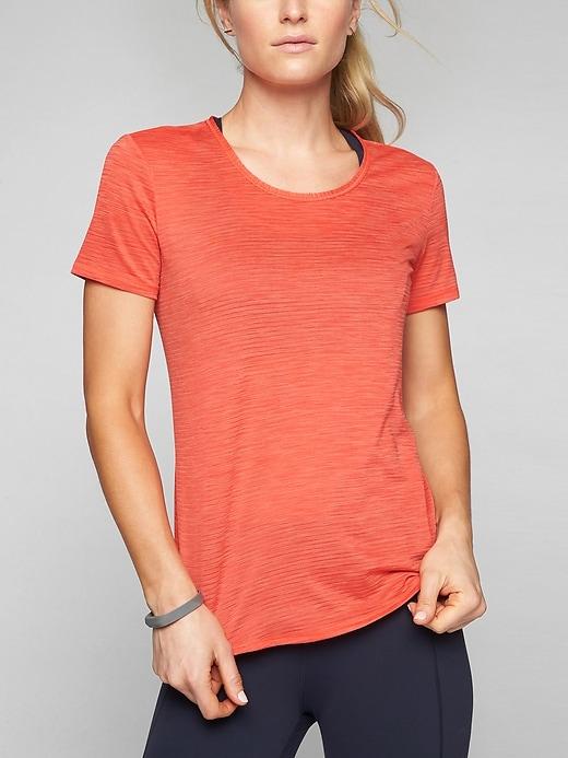 Athleta Womens Shadow Stripe Chi Tee Fire Coral Size 2x