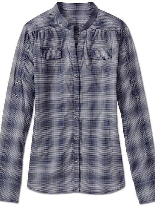 Athleta Womens Happy Trails Shirt Size L - Dress Blue Plaid