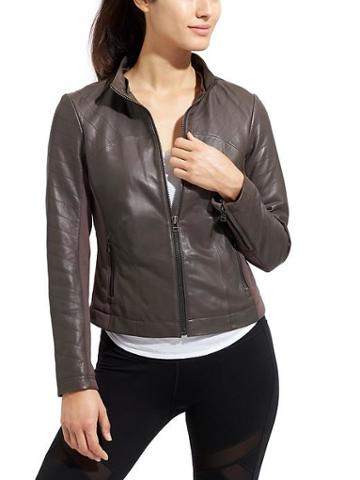 Athleta Womens Cityview Leather Jacket Size Xl - Frosted Mocha