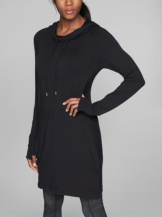 Athleta Womens Cowl Lounge Sweatshirt Dress Black Size M