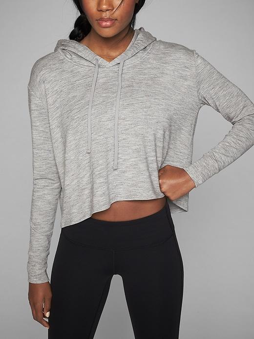 Athleta Womens Coaster Crop Hoodie Size L Tall - Marl Grey Heather