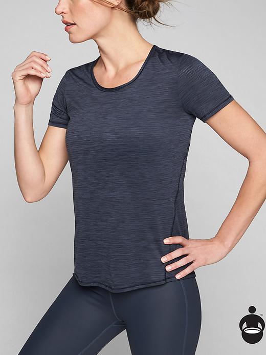 Athleta Womens Shadow Stripe Chi Tee Size L Tall - Navy