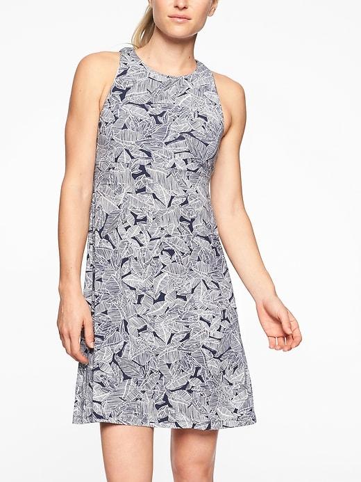 Athleta Womens Santorini High Neck Printed Dress Navy/ Bright White Palm Print Size 1x