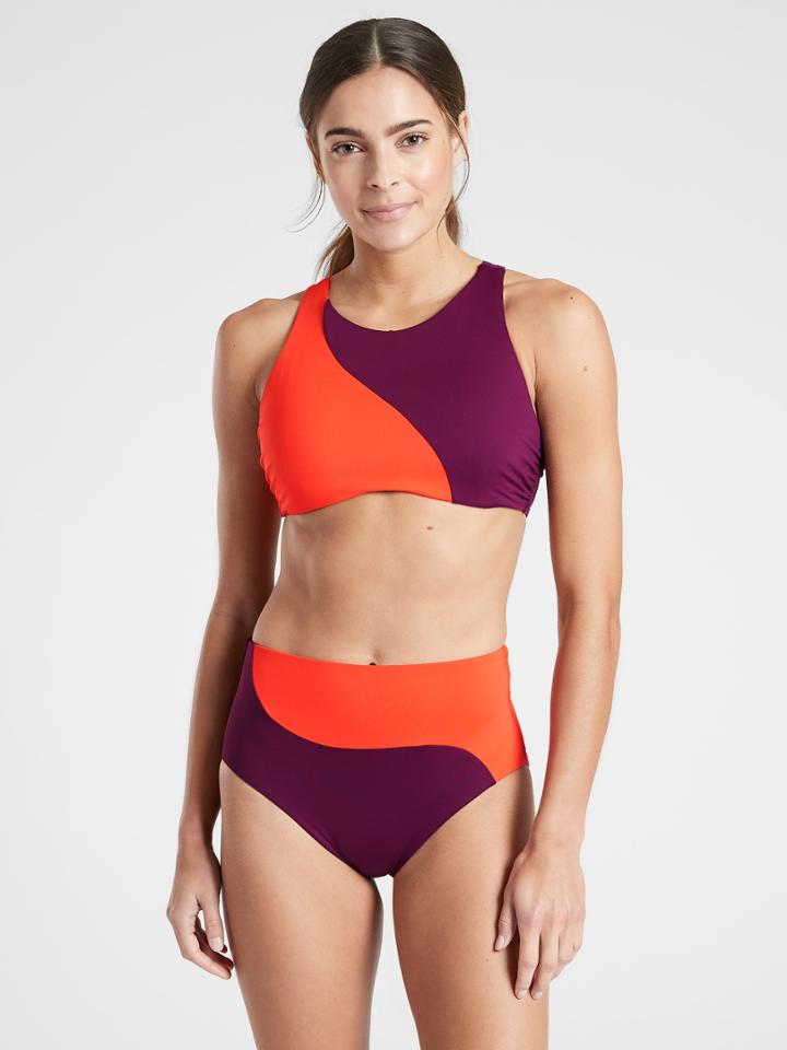 Asym Colorblock High Neck Bikini