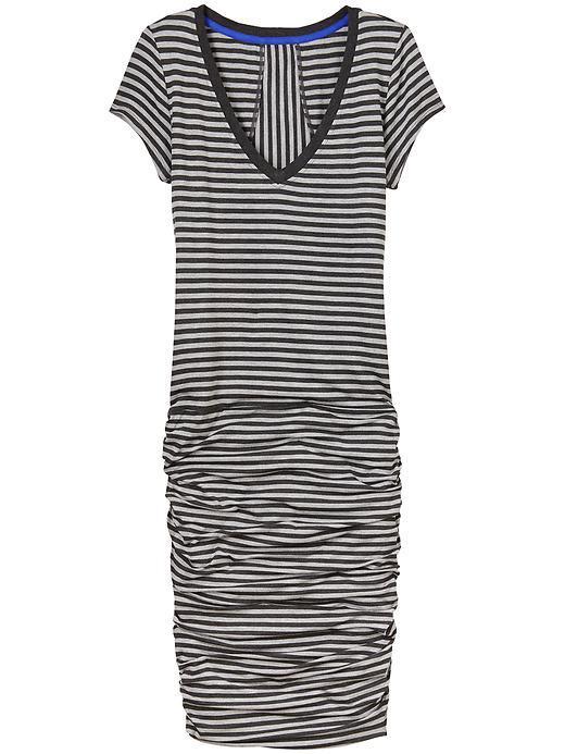 Athleta Womens Striped Tee Dress Size L Petite - Charcoal Heather