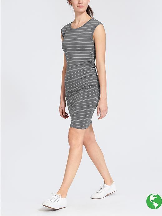 Athleta Womens Carefree Tee Dress Size M Tall - Silver Bells/grey Heather Stripe
