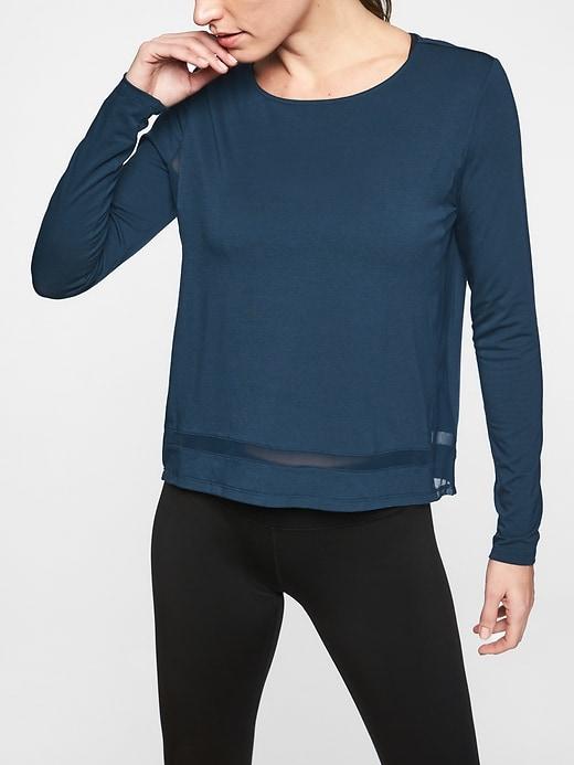 Athleta Womens Essence Mesh Trim Top Constellation Blue Size Xs